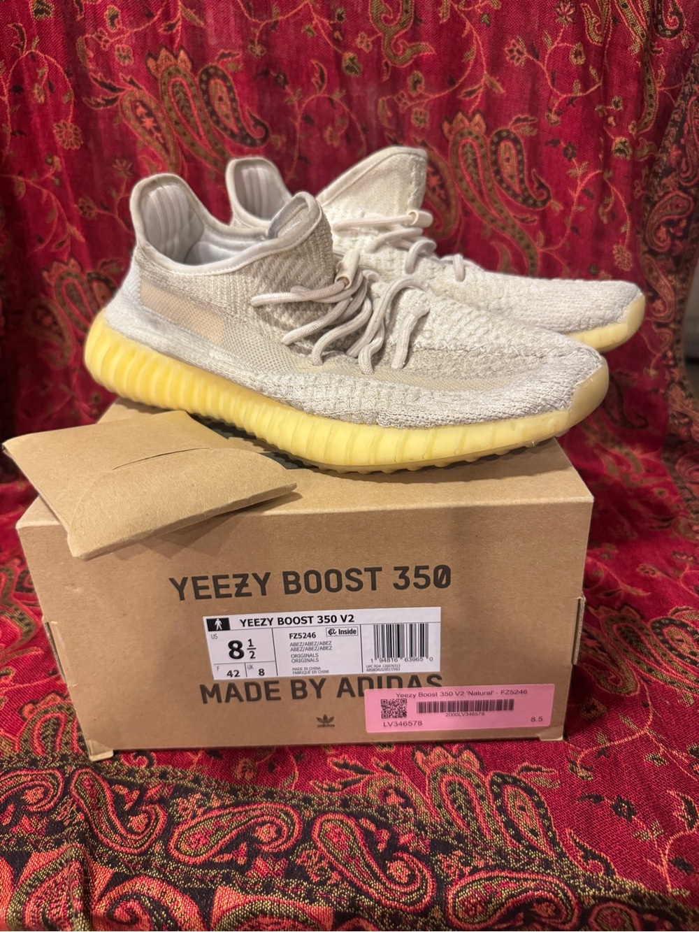 adidas Yeezy Boost 350 V2 Natural Size 8.5 - Cream White - Used w/ Box -